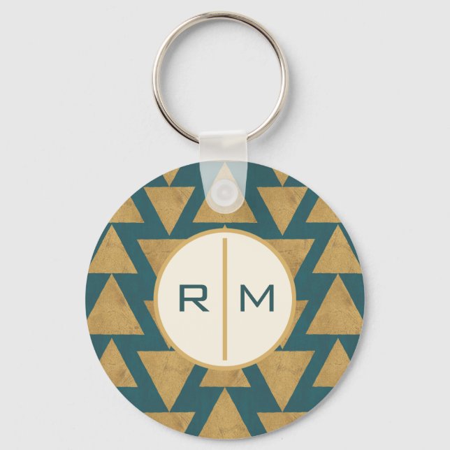 Monogrammm | Outdoor Geo Step | Gold & Dark Aquama Schlüsselanhänger (Vorderseite)