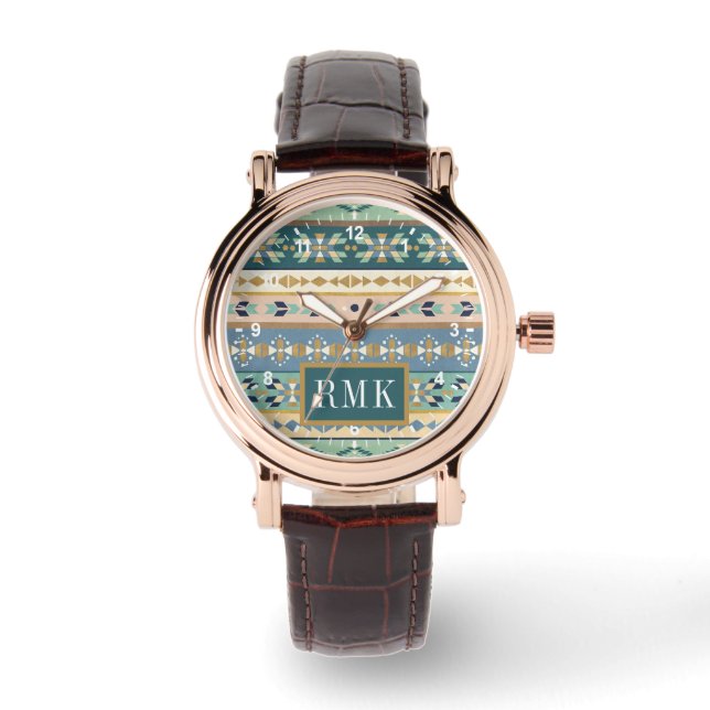 Monogrammm | Outdoor Geo Step | Indianermuster Armbanduhr (Vorderseite)