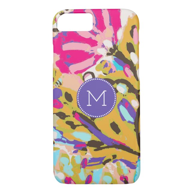 Monogrammm | Pink Boho Floral I Case-Mate iPhone Hülle (Rückseite)