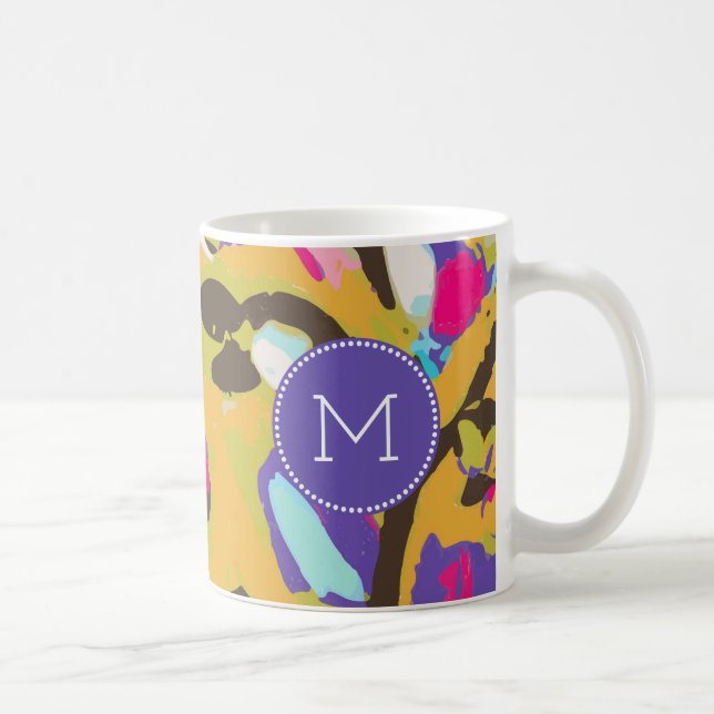 Monogrammm | Pink Boho Floral I Kaffeetasse (Rechts)