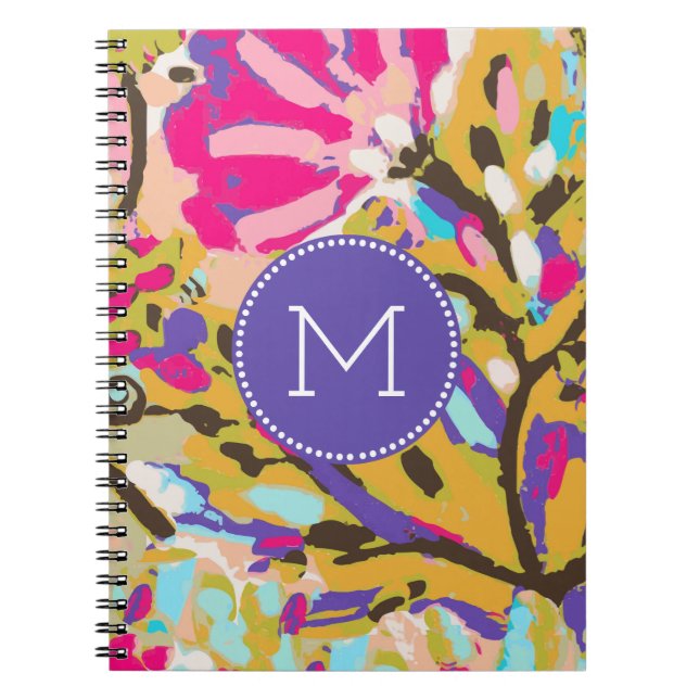 Monogrammm | Pink Boho Floral I Notizblock (Vorderseite)