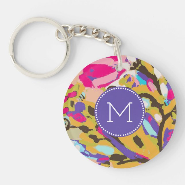 Monogrammm | Pink Boho Floral I Schlüsselanhänger (Vorderseite)