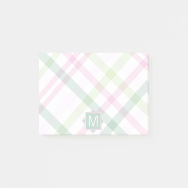 Monogrammm | Preppy Kariert Post-it Klebezettel (Vorderseite)