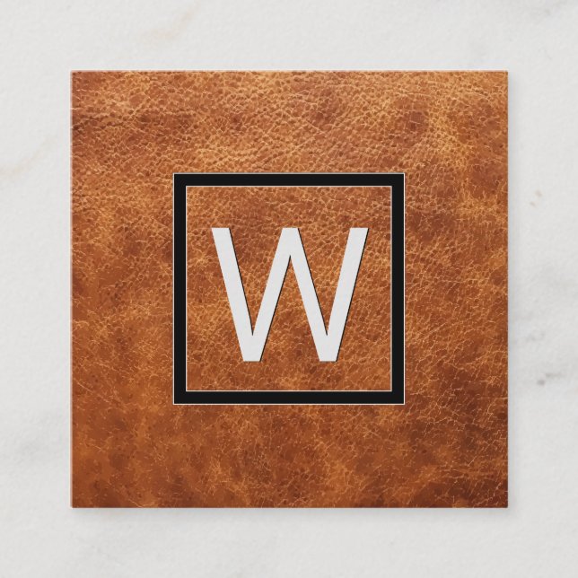 Monogrammm | Rich Brown Leather Quadratische Visitenkarte (Vorderseite)