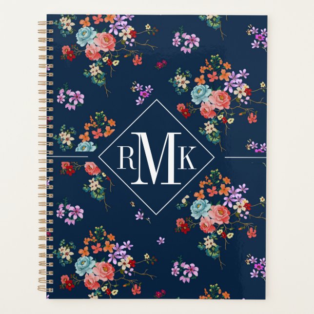 Monogrammm | Rose Bouquet Blumenmuster Planer (Vorderseite)