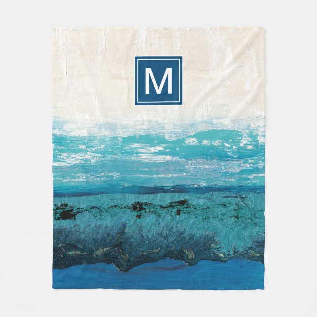 Monogrammm | Sapphire Blue Watercolor Fleecedecke (Vorderseite)