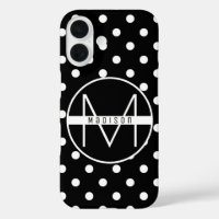 Monogrammm | Schwarz-Weiß-Chic-Polka-Punktmuster