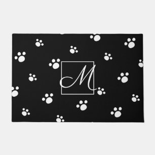 Monogrammm  Schwarz-Weiß-Niedliche Welpen-Hundepf Fußmatte