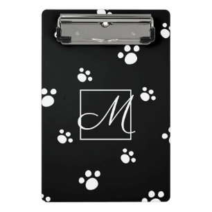 Monogrammm  Schwarz-Weiß-Niedliche Welpen-Hundepf Mini Klemmbrett