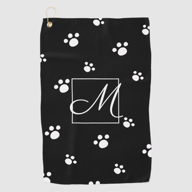 Monogrammm | Schwarz/Weiß Niedlicher Welpenhundepf Golfhandtuch (Vorderseite)