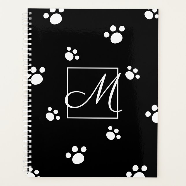 Monogrammm | Schwarz/Weiß Niedlicher Welpenhundepf Planer (Vorderseite)