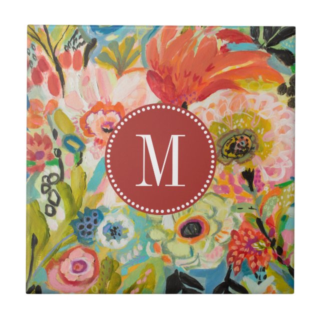 Monogrammm| Secret Garden Floral III Fliese (Vorderseite)