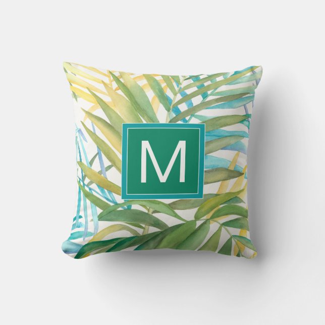 Monogrammm| Tropische Palmpalme - Blätter Kissen (Vorderseite)