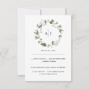 Monogrammm Watercolor Greenerity Wedding RSVP Ankündigung