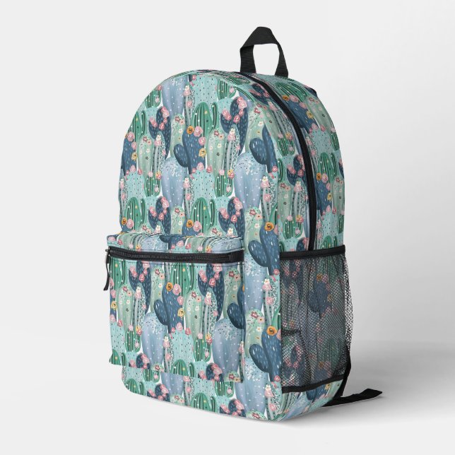 Monogrammm | Weiches Patel-Kaktus-Muster Bedruckter Rucksack (Rückseitige Ecke Rechts)