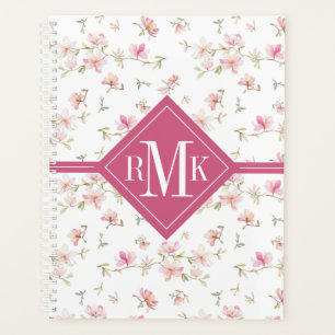 Monogrammm   Weichrosa Wasserfarben-Blume-Muster Planer