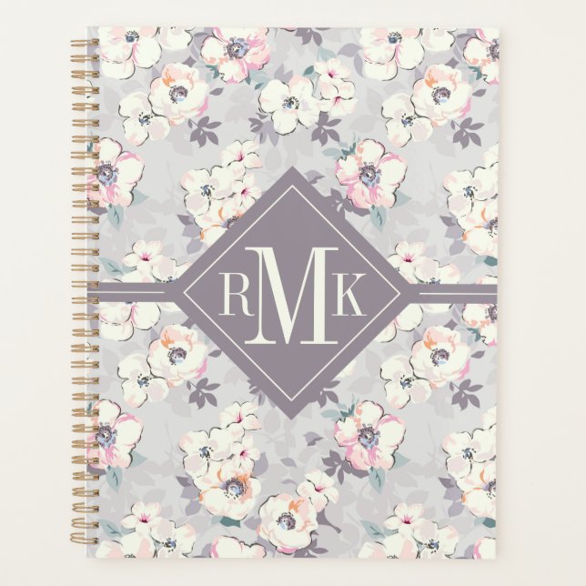 Monogrammm | Weichrosa Wasserfarbmuster Planer (Vorderseite)