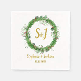 Monogrammm | Winter Greenery Wreath Wedding Serviette