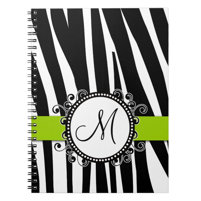 Monogrammm Zebra-Muster-Grün-Notizbuch Notizblock (Vorderseite)