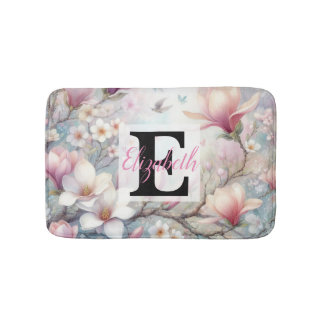 Monogrammname auf Aquarellfarben-Blume in Pastellf Badematte