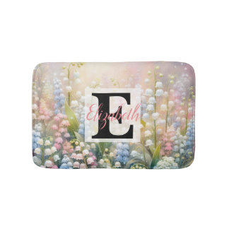 Monogrammname auf Aquarellfarben-Blume in Pastellf Badematte