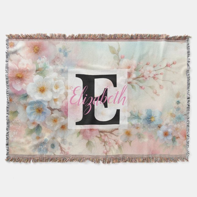 Monogrammname auf Aquarellfarben-Blume in Pastellf Decke (Vorderseite)