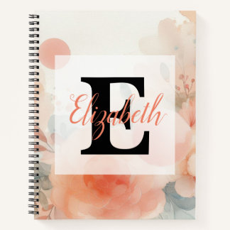 Monogrammname auf Aquarellfarben-Blume in Pastellf Notizbuch