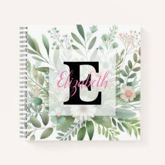 Monogrammname auf Aquarellfarben-Blume in Pastellf Notizbuch