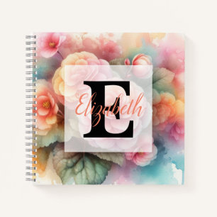 Monogrammname auf Aquarellfarben-Blume in Pastellf Notizbuch