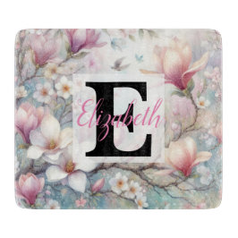 Monogrammname auf Aquarellfarben-Blume in Pastellf Schneidebrett
