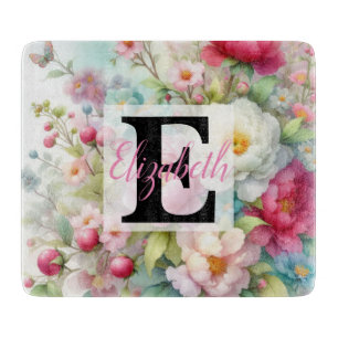 Monogrammname auf Aquarellfarben-Blume in Pastellf Schneidebrett