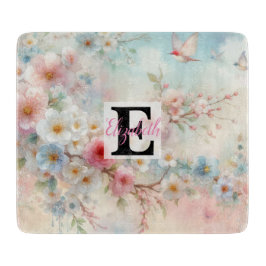 Monogrammname auf Aquarellfarben-Blume in Pastellf Schneidebrett