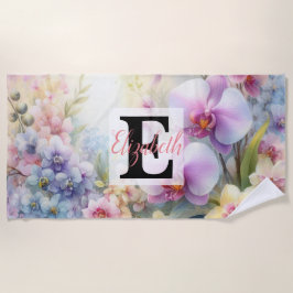 Monogrammname auf Aquarellfarben-Blume in Pastellf Strandtuch