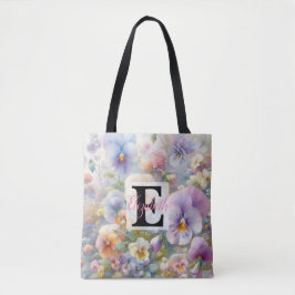 Monogrammname auf Aquarellfarben-Blume in Pastellf Tasche