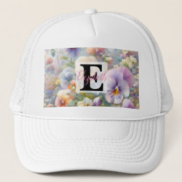Monogrammname auf Aquarellfarben-Blume in Pastellf Truckerkappe