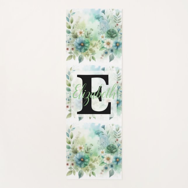 Monogrammname auf Aquarellfarben-Blume in Pastellf Yogamatte (Vorderseite)