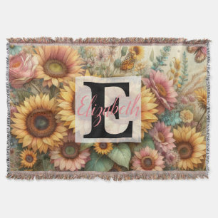 Monogrammname auf Vintagen Aquarellfarben-Blume Decke