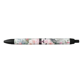 Monogrammname auf Wasserfarben-Blumen in Pastellfa Kugelschreiber