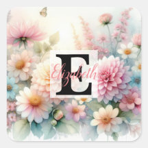 Monogrammname auf Wasserfarben Blumen in Pastellfa