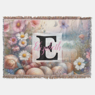 Monogrammname auf Wasserfarben Blumen Meer Muschel Decke