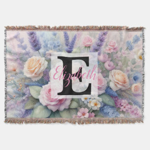 Monogrammname auf Wasserfarbenblumen in Pastellfar Decke