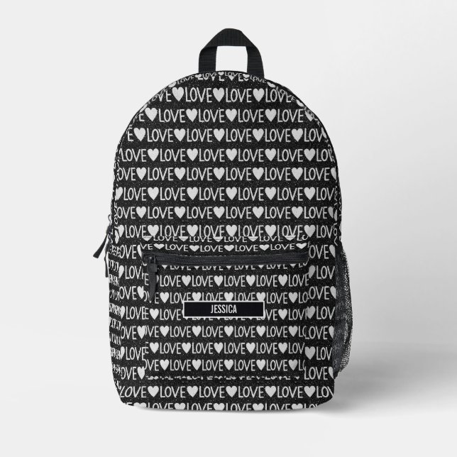 Monogrammname der Schwarz-weißen Liebe Bedruckter Rucksack (Vorderseite)