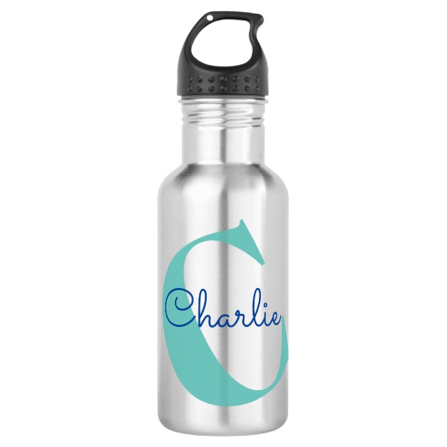 Monogrammname Moderne Typografie Edelstahlflasche (Vorderseite)