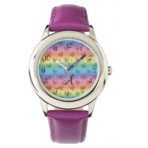 Monogrammregenbogendiamanten und -bögen armbanduhr