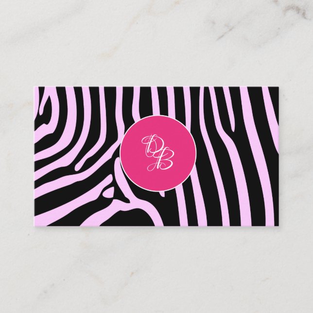 Monogrammrosa Zebra-Tierdruck-Designer Visitenkarte (Vorderseite)
