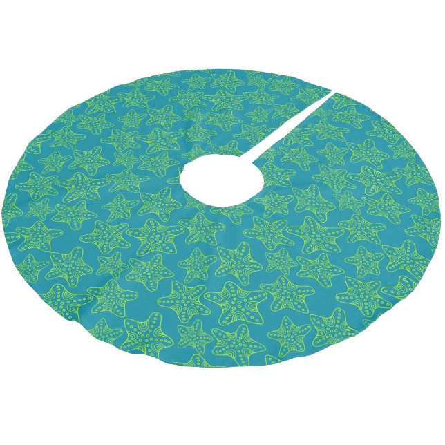 Monogrammstarfish-Mengen-Muster 2 Polyester Weihnachtsbaumdecke (Schrägansicht)