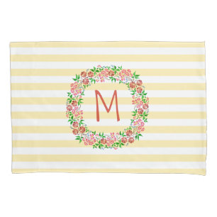 MonogrammStripes BlumenWreathWatercolor hübsches Kissenbezug