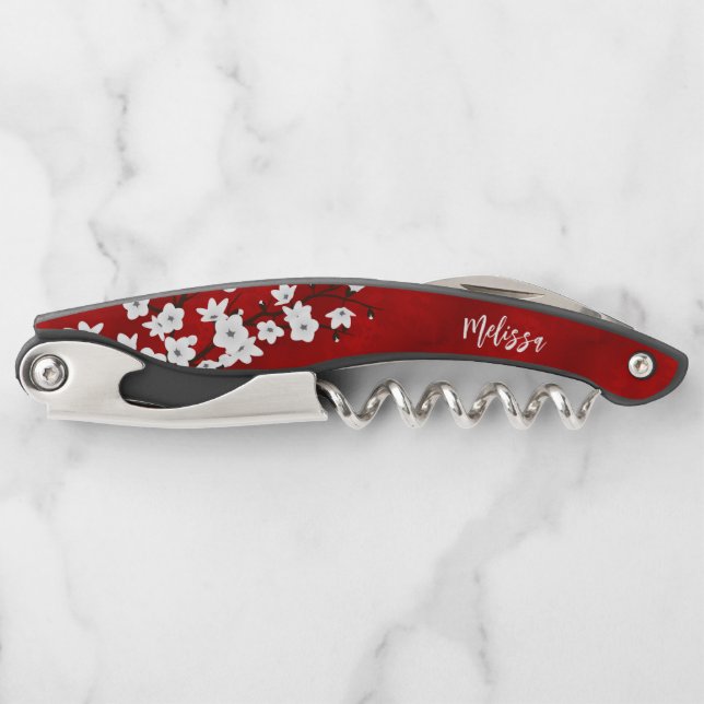 Monogrammwaage für rote und weiße Kirschblüten Kellnermesser (Vorderseite)