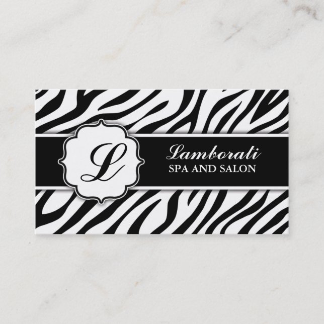 Monogrammzebra-Druck-Haar-Stylist-Friseur Visitenkarte (Vorderseite)