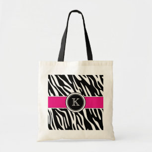 Monogrammzebra-Druck mit rosa Taschen-Tasche Tragetasche
